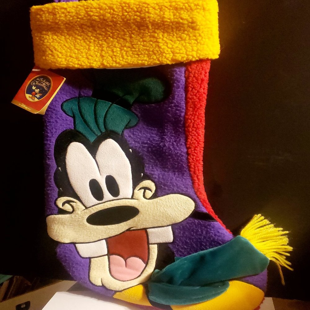 Disney Goofy Christmas Mantel Stocking Purple Yellow Red Fleece 1990's NWT